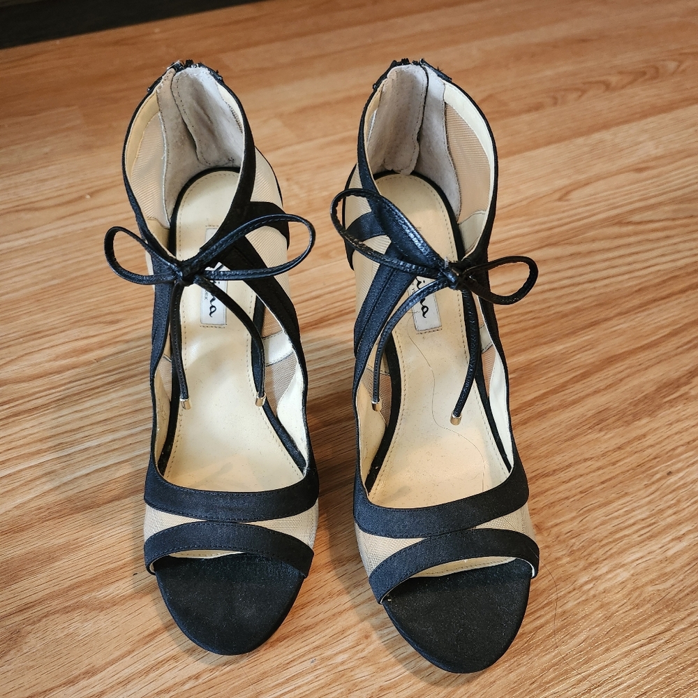 Black and Beige Lace-Up Women’s Dress Heels